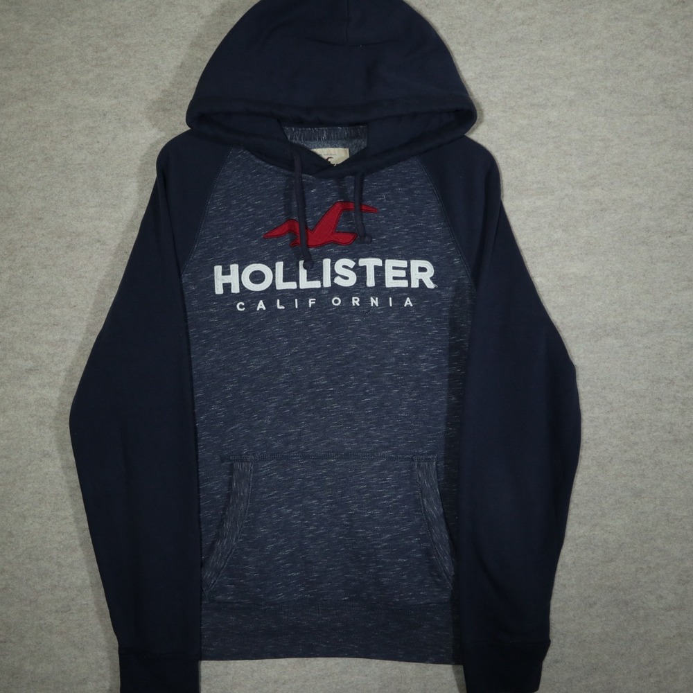 Hollister California Mens Large Navy Blue Raglan Pullover Hoodie Sweatshirt L
